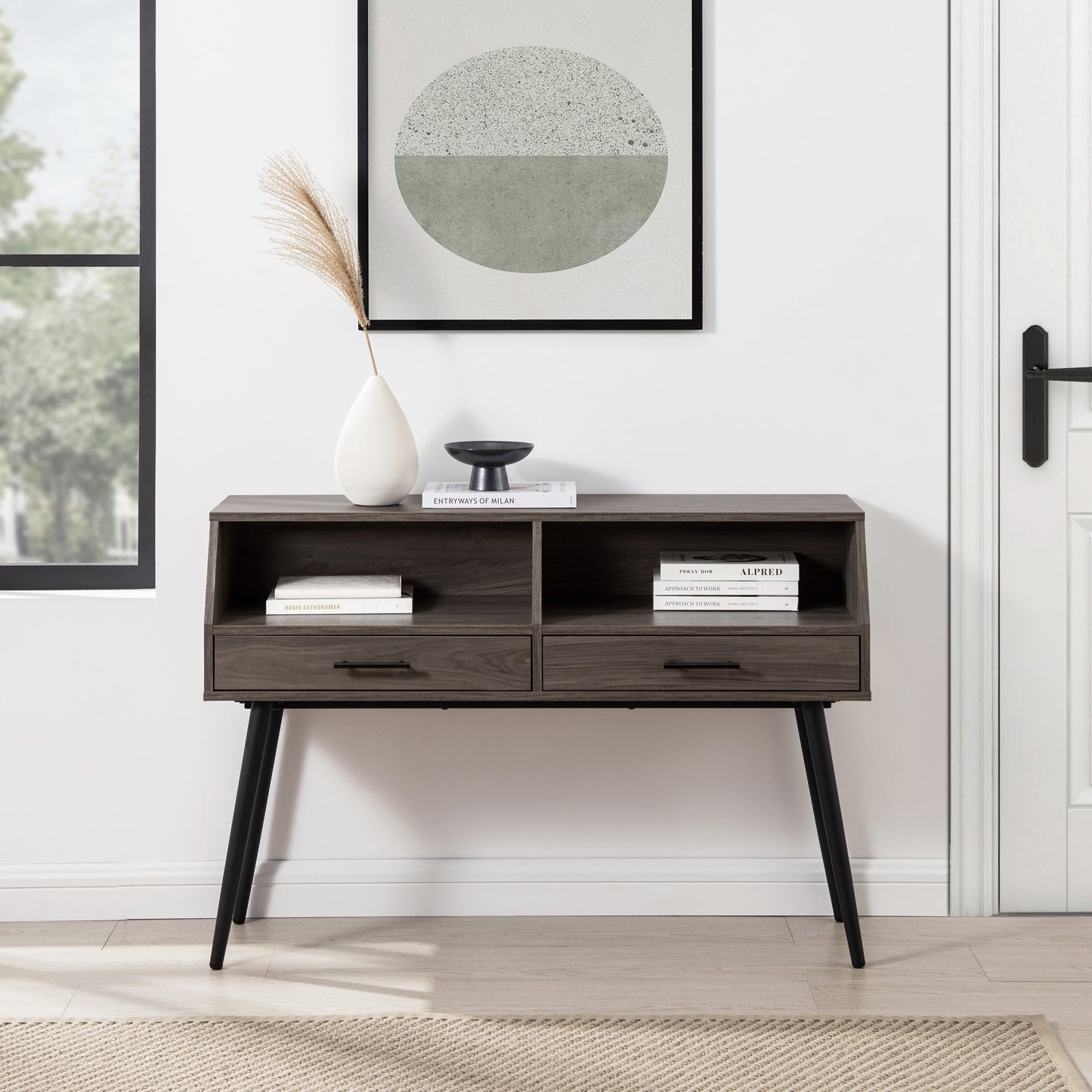 Contemporary 2-Drawer Angled Entry Table – Slate Grey