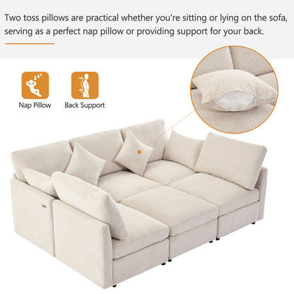 85.4" Sectional Sofa Modular Sofa U-shaped Sofa Couch Sofa Bed L-shaped Sofa with a Movable Ottoman and Two USB Ports for Living Room, Beige