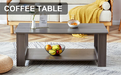 A modern and practical gray textured coffee table,tea table.Double layered coffee table made of MDF material,. Suitable for living room,bedroom and study room. 43.3"*21.6"*16.5"   CT-16