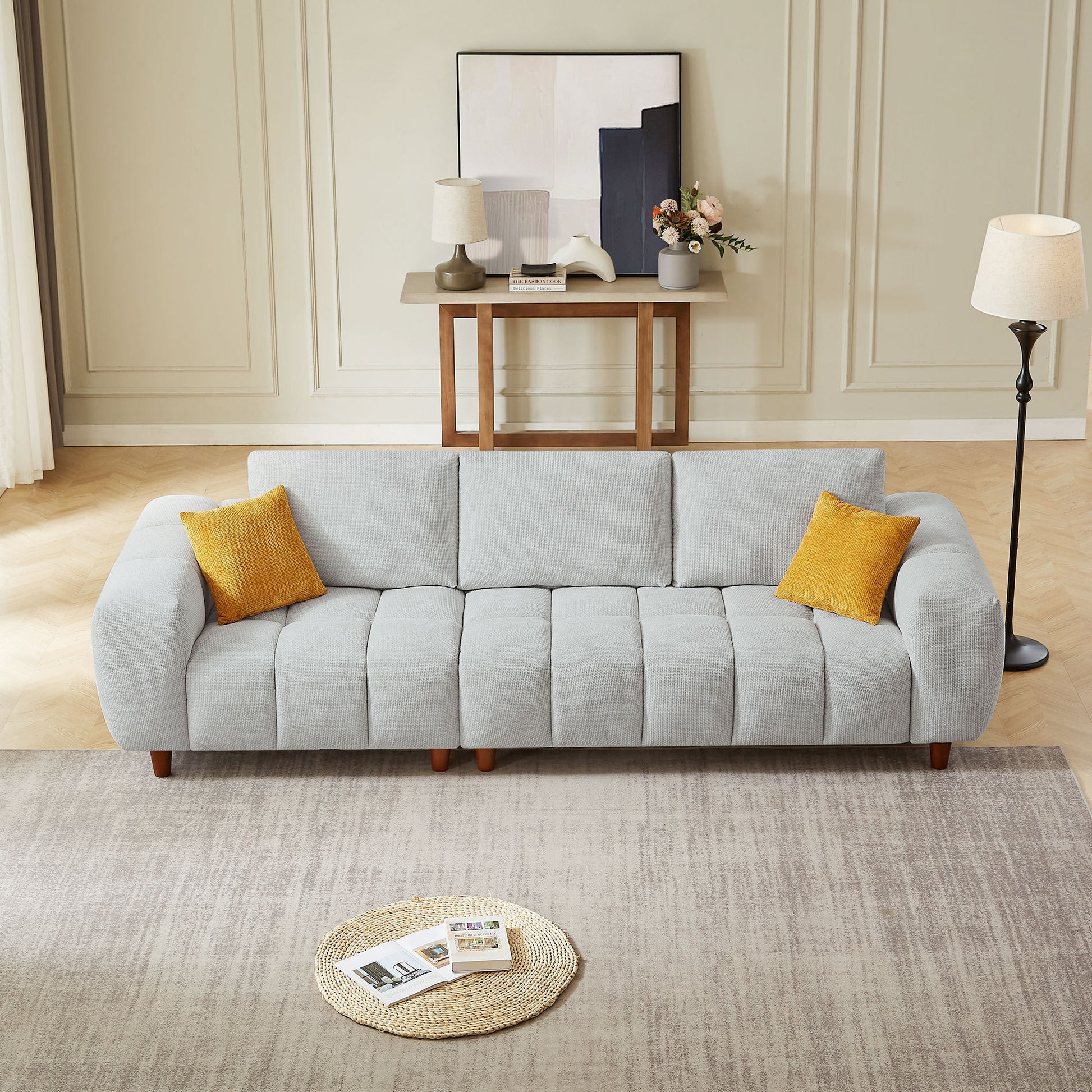 Convertible Sectional Sofa Couch, L Shaped Sofa with Fabric Couch,Modern Design Cream Style Marshmallow Sofa for Living Room and Office,Grey