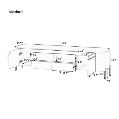 U-Can 74.8'' TV Stand for TVs up to 80 Inches, TV Cabinet with 4 Drawers and 2 Spacious Cabinets, Five Metal Legs for Living room