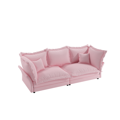 90.55" Modern Comfy Upholstered Sofa Cloud Couch, Deep Seat Couches with Multiple Large Soft Pillows,Convertible Deep Seat Chaise Longue for Living Room Bedroom,Apartment,Office,PINK