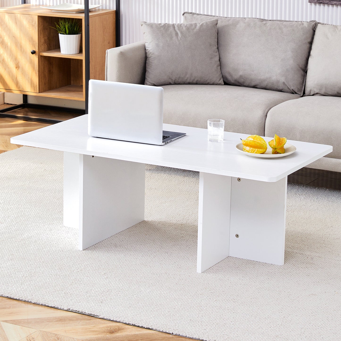 A modern and practical white coffee table. The coffee table is made of medium density fiberboard material, Suitable for living room, bedroom, and study. CT-2O