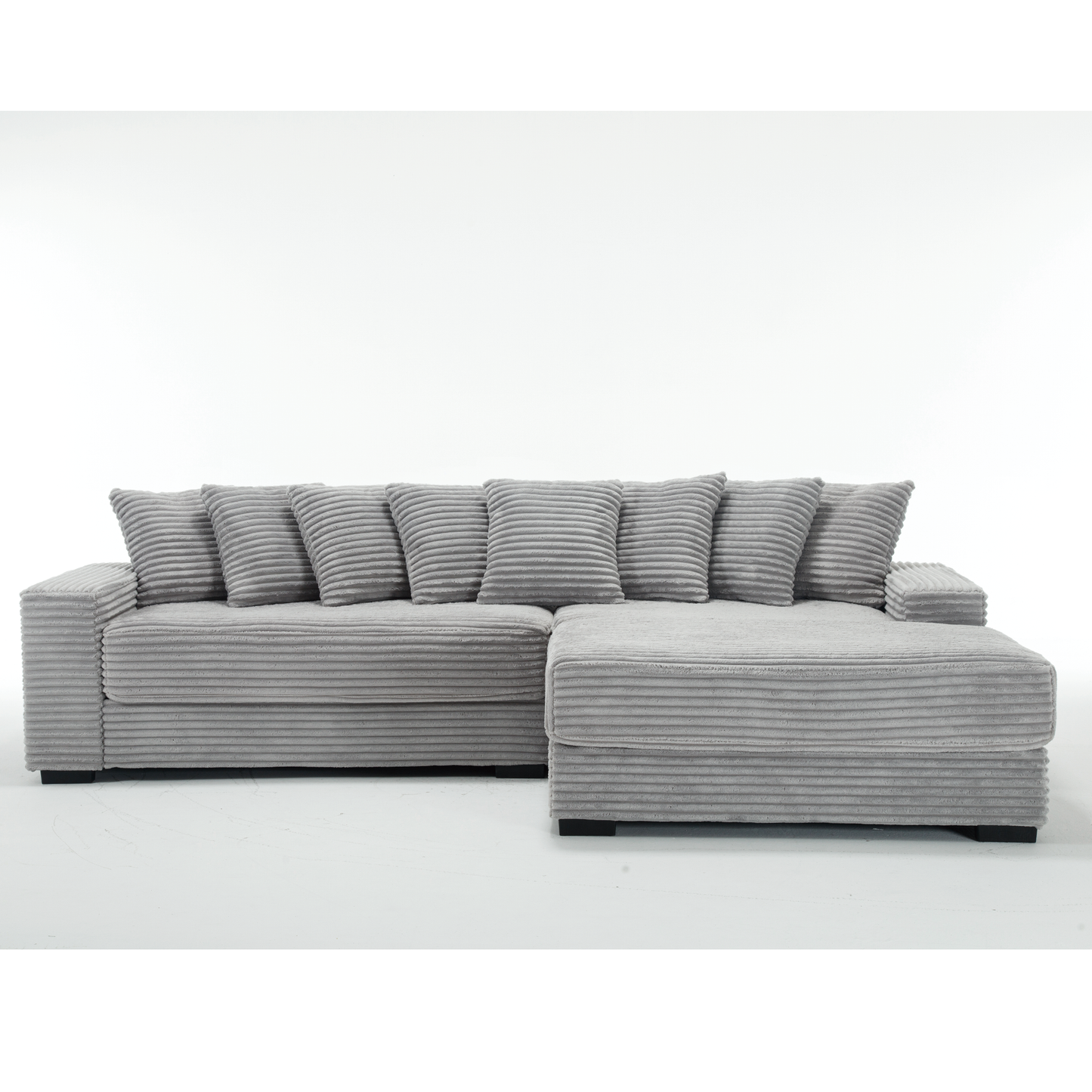 [NEW ARRIVED] [VIDEO PROVIDED] Oversized Two-Piece Couches, L Shaped Sofa, Corduroy, Right Chaise Daybed,with Armrests,Eight Throw Pillows,Corner Sofa,Easy To Assemble, Gray