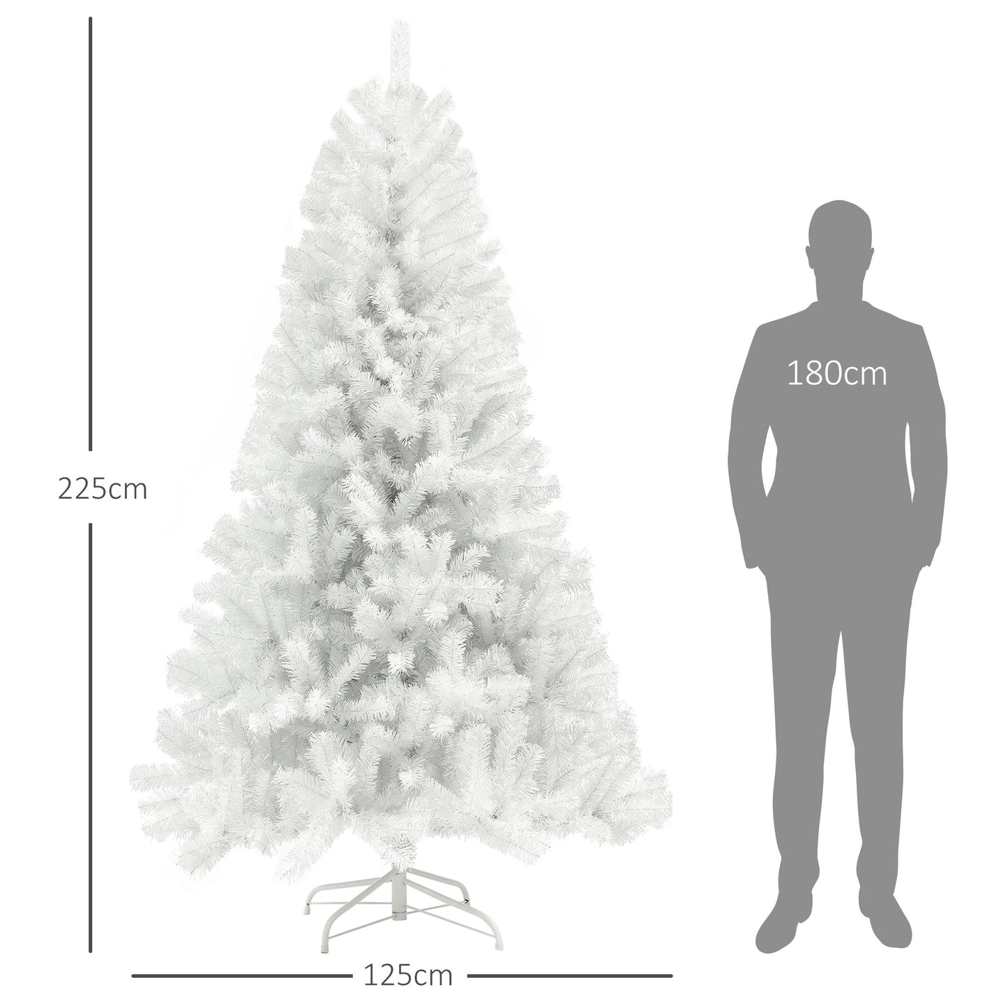 HOMCOM 7.5ft Tall Artificial Christmas Tree, Unlit Xmas Tree with 1346 Branch Tips, Auto Open, Steel Base, Holiday Décor for Home Office, White