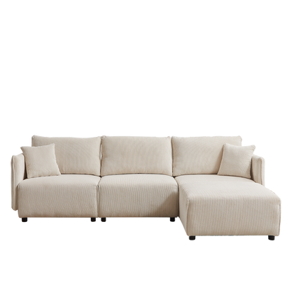 106" Multi-Module Combination Style Sofa for Living Room, Bedroom and Other Lounge Spaces, Modern Minimalist Corduroy Combination Sofa with 2 Comfort Cushions with USB & C Charging Ports,beige