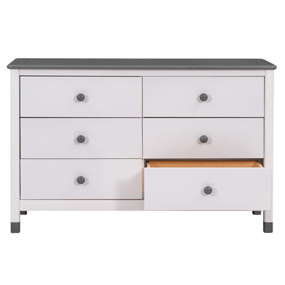 Wooden Storage Dresser with 6 Drawers,Storage Cabinet for kids Bedroom,White+Gray