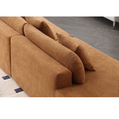 [NEW ARRIVED] [VIDEO PROVIDED] Modern curved combination sofa, terrycloth fabric sofa, minimalist sofa in living room, apartment, no assembly required, three pillows,Browm