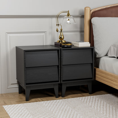 2 Set Nightstands Features Vintage-style and Bevel Design, Bedside Table, Mid Century Modern Nightstand, Night Stand for Bedroom