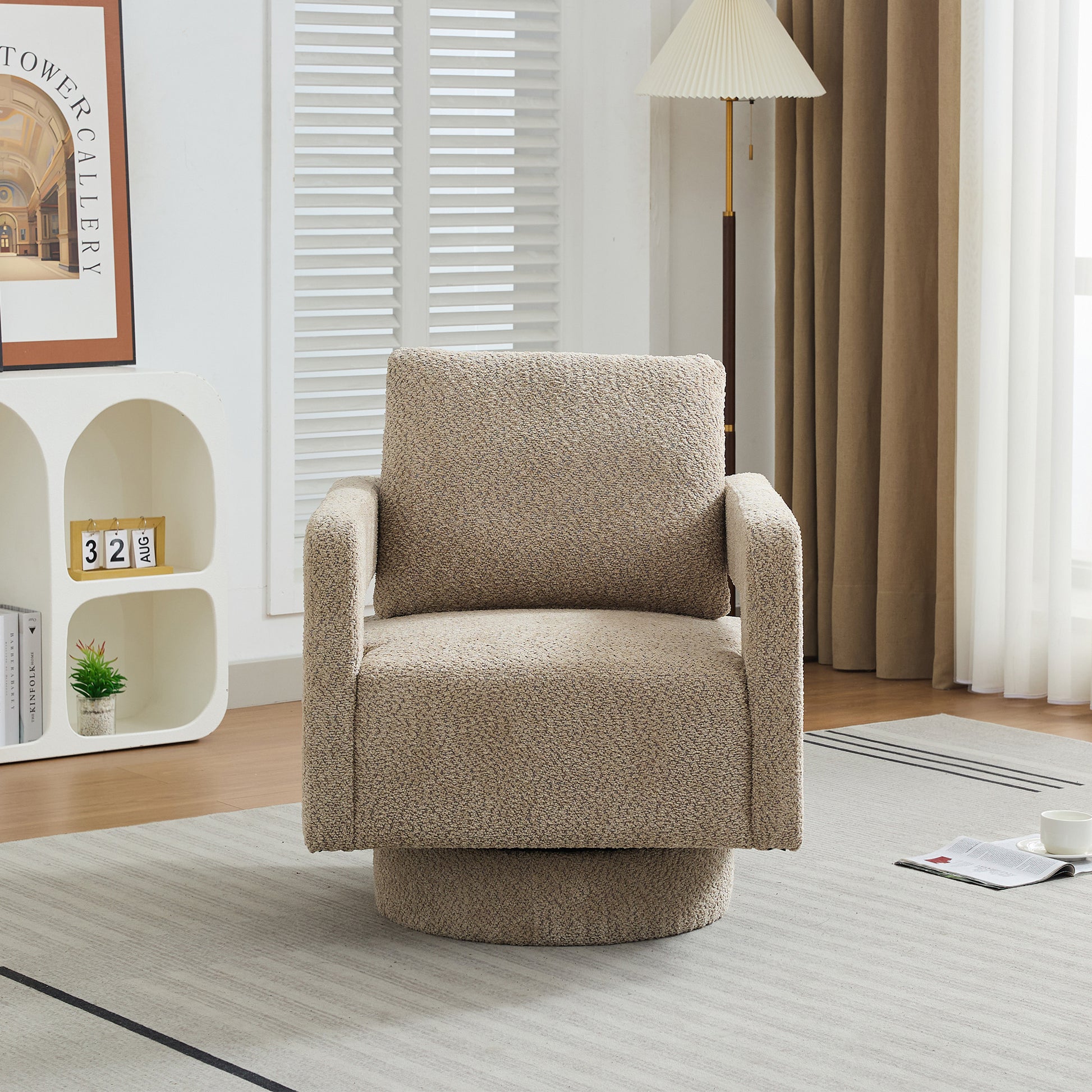 29.13" W Square Swivel Accent Chair, Modern Rotating Arm Chair with Open Back,360 Degree Rotation, Lounge Club Chair with Removable Back Cushion for Living Room, Hotel, Bed Room,Taupe