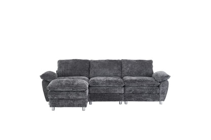 Modern Deep 3-Seat Sofa Couch with Ottoman, Polyester Sofa Sleeper Comfy Upholstered Furniture for Living Room, Apartment, Studio, Office,Dark Grey