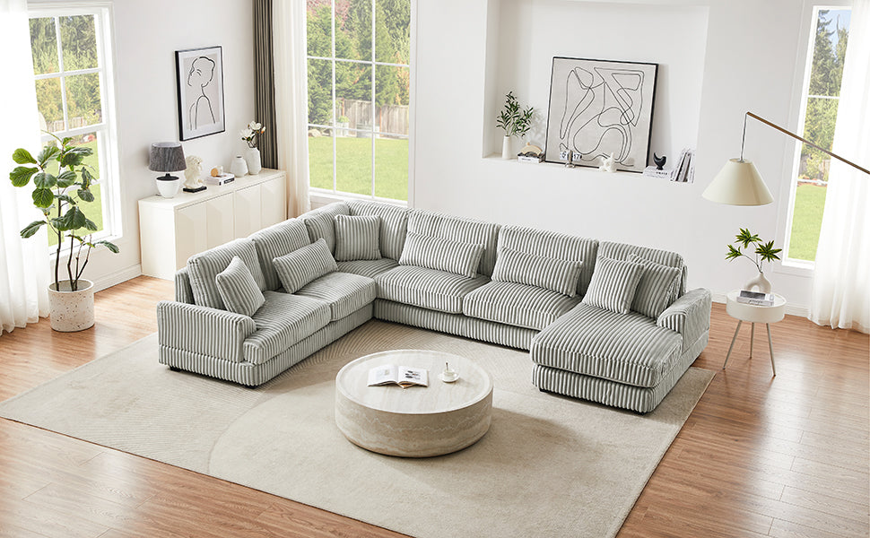 129" Oversized Sectional Sofa U-shaped Sofa Couch Modern Sofa Upholstered in Soft Corduroy with a Chaise Lounge for Living Room, Grey