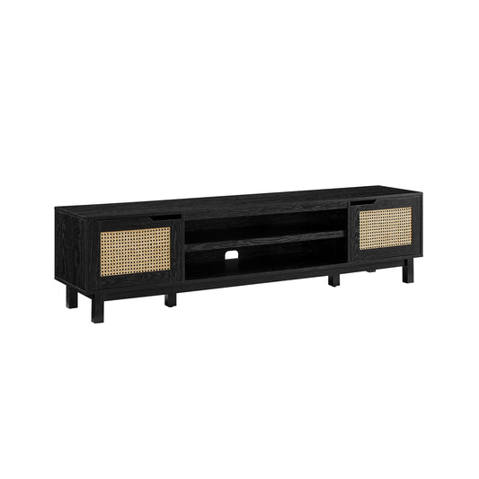 Modern Rattan-Door Low TV Stand for TVs up to 80 inches – Black