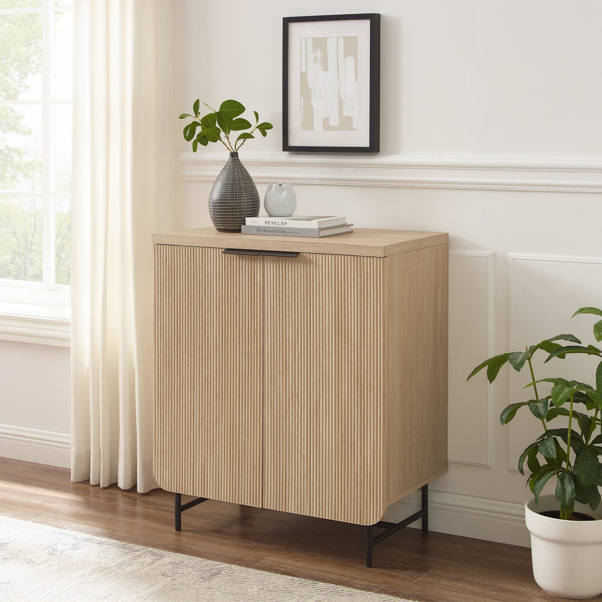 Modern Scandi Fluted-Door Storage Console – Coastal Oak