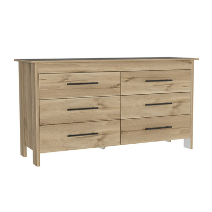 Hms 6 Drawer Double Dresser, Four Legs, Superior Top -Light Oak / White