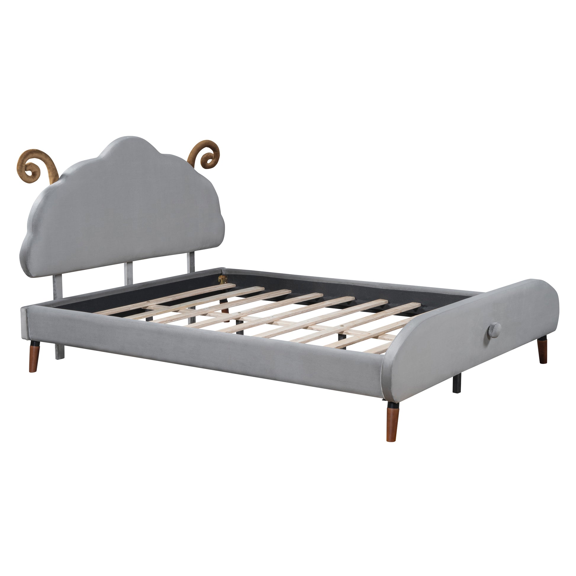 Full Size Upholstered Platform Bed with Sheep-Shaped Headboard, Gray