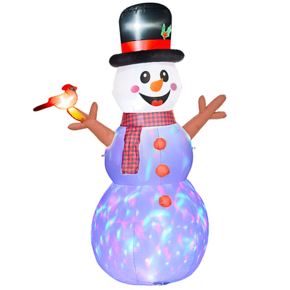 Outsunny 7.9' Christmas Inflatables Snowman with Branch Hands, Blow-Up Outdoor Christmas Decorations with Rotating Colorful LED Light for Lawn Garden Party