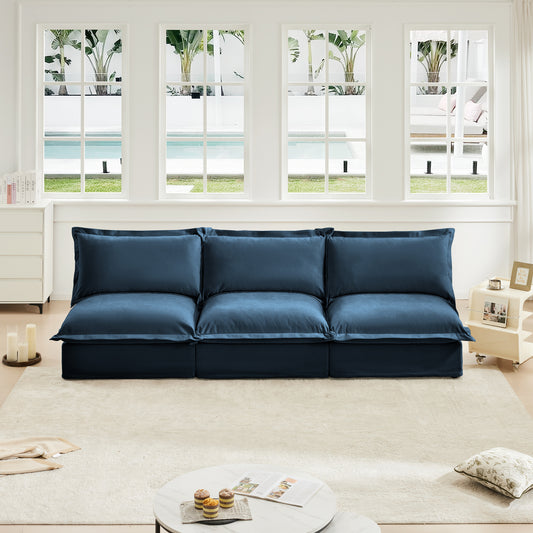 Modern Upholstered Modular Armless 3 Seater Sofa,Deep Seat 3- Seat Sofa Couch Armless Sofa Couch Free Combination, Chenille Fabric, Blue