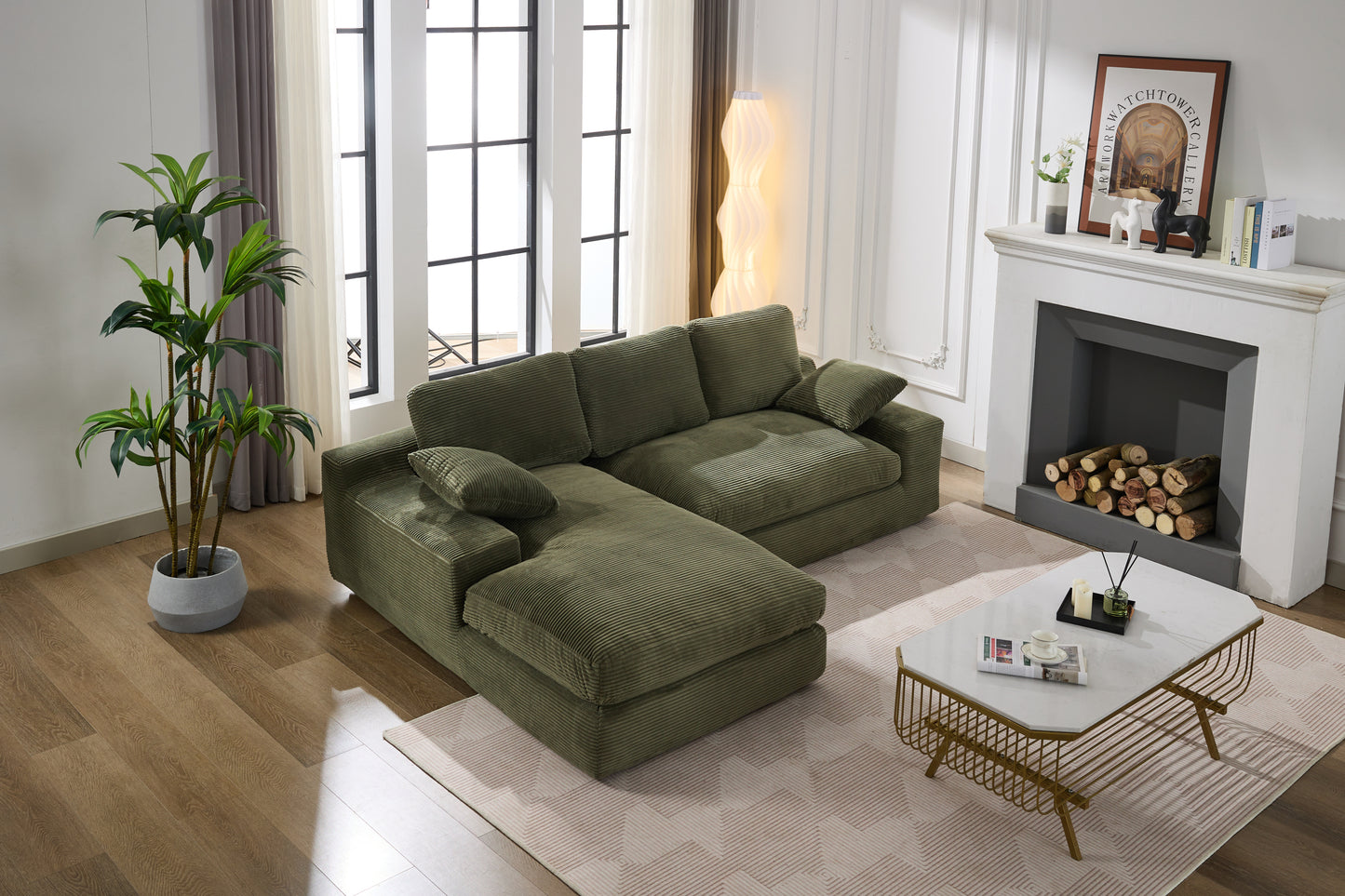 99*69" Modular Sectional Living Room Sofa Set, Modern Minimalist Style Couch, Upholstered Sleeper Sofa for Living Room, Bedroom, 2 PC Free Combination, Installation-free Sofa, L-Shape, Army Green