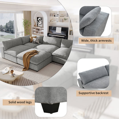 U-style Upholstered Oversize Modular Sofa with Removable Ottoman,Sectional sofa for Living Room Apartment(5-Seater)