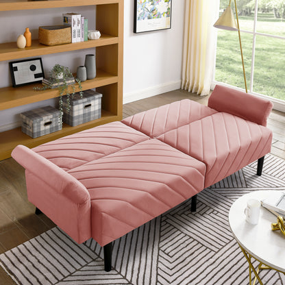 Velvet Futon Couch Convertible Folding Sofa Bed Tufted Couch with Adjustable Armrests for Apartment