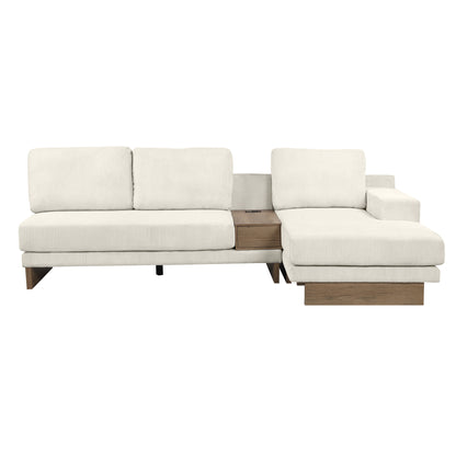 114" L-shaped Sofa Sectional Sofa with Two USB Ports and Two Power Sockets, a Storage Drawer and a Reversible Chaise Lounge for Living Room, Beige