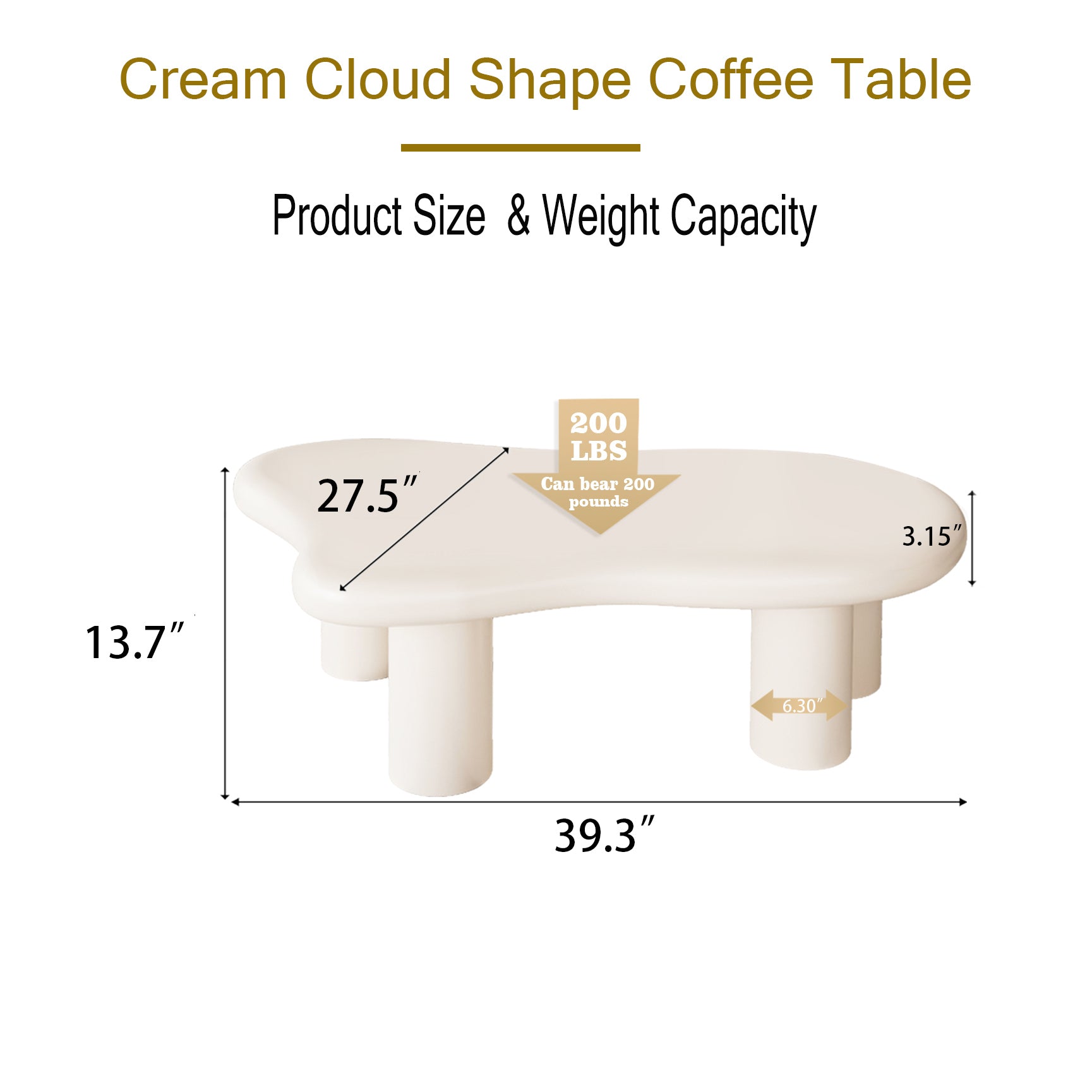 40 Inch Cream Cloud Shaped Coffee Table for Living Room