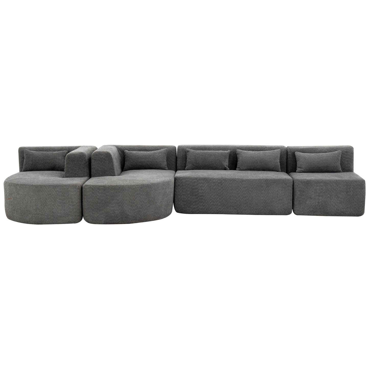 143.7" Upholstered Sofa Free-combined Sofa Couch with Two Chaise Lounge and Five Back Pillows for Living Room, Light Gray