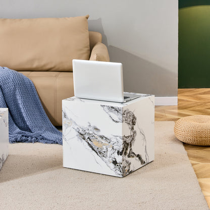 Modern white MDF+sticker material cube stylish texture design coffee table -15.75 inches