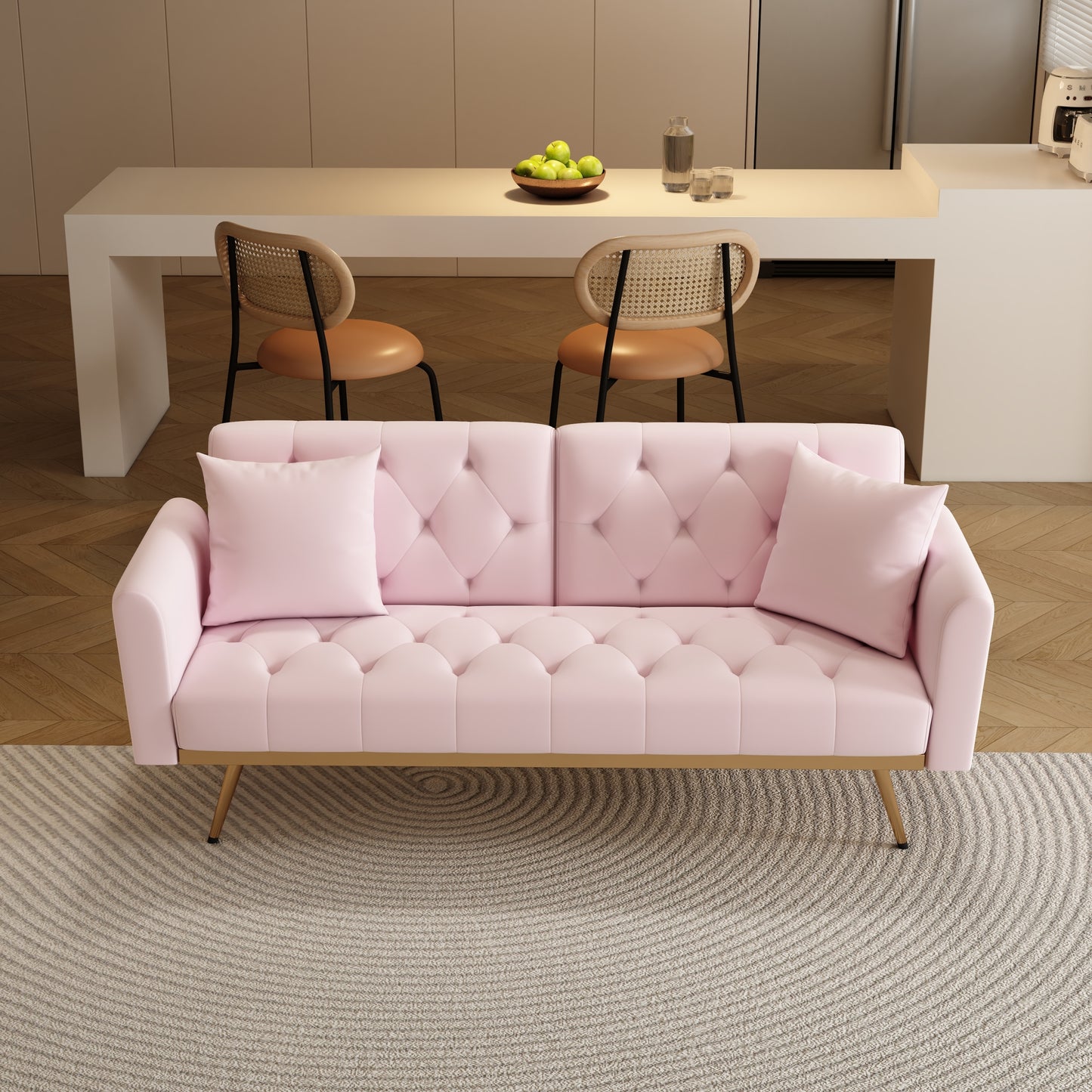 The 68.3 "pink velvet sofabed is beautiful and easy to assemble