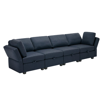 Fabric Modern Modular Sofa Couch with Storage Seats Modular Sectional Sofa 4 Seater Modular Couch for Living Room  - Blue