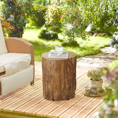 HOMCOM Tree Stump Stool, Decorative Side Table with Round Tabletop, Concrete End Table with Wood Grain Finish, for Indoors and Outdoors, Natural