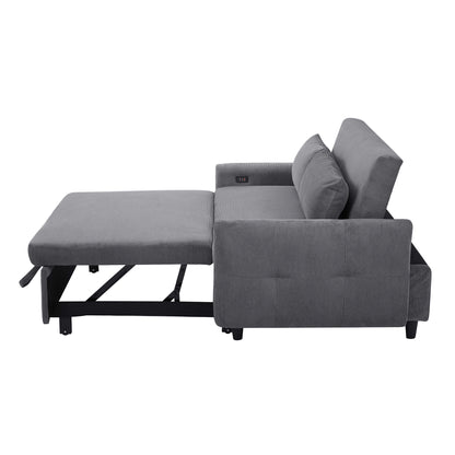 57.48" Pull-out Sofa Bed Convertible Couch 2 Seat Loveseat Sofa Modern Sleeper Sofa with Two Throw Pillows and USB Ports for Living Room, Dark Grey