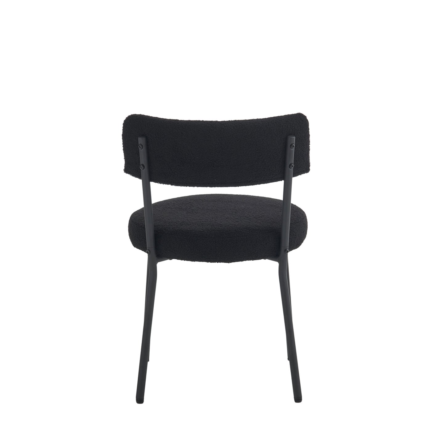 Set of 2 mid-century modern dining chairs - Teddy fabric upholstery - Curved back - Metal frame - Black | Elegant and comfortable kitchen chairs