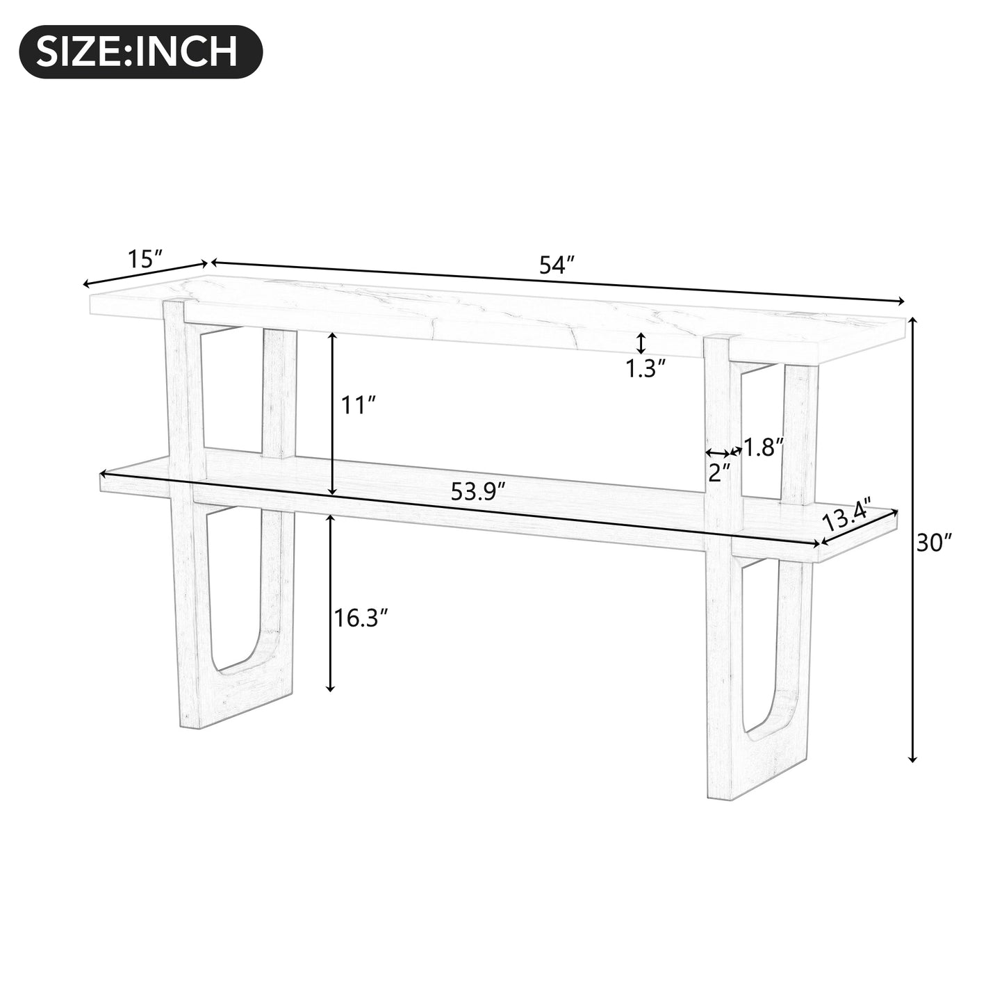 TREXM Retro Elegant Console Table with Marble-Effect Top and Versatile Storage Solutions for Entryway and Living Room (Gray Wash)