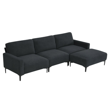 Modern Velvet L-Shaped Sectional Sofa, 4-Seater, Convertible Ottoman, Freely Combinable Sofa