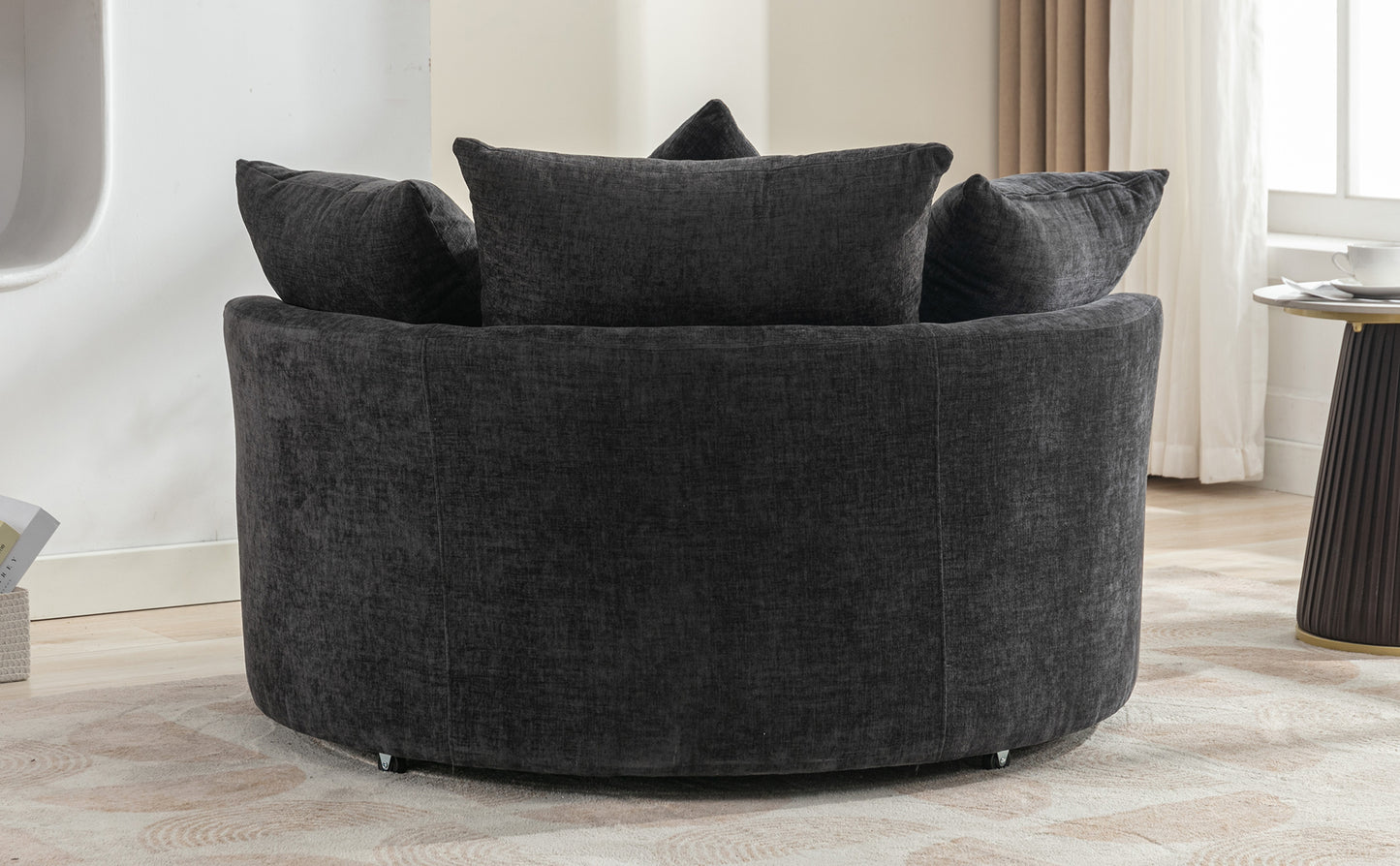 Orisfur. 360° Swivel Accent Barrel Chair with Storage Ottoman & 4 Pillows, Modern Chenille Leisure Chair Round Accent for Living Room, Gray