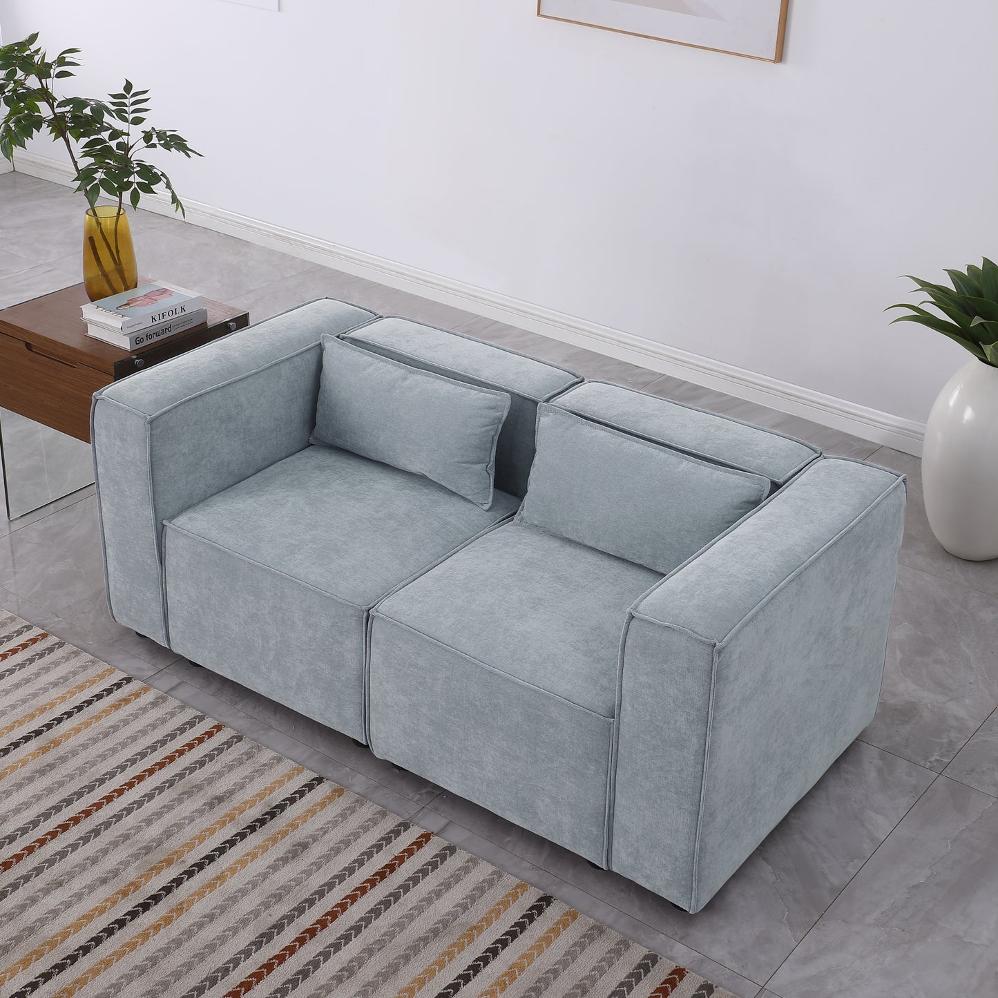 modular sofa Grayish blue  chenille fabric,  simple and grand, the seat and back is very soft. this is also a KNOCK DOWN sofa