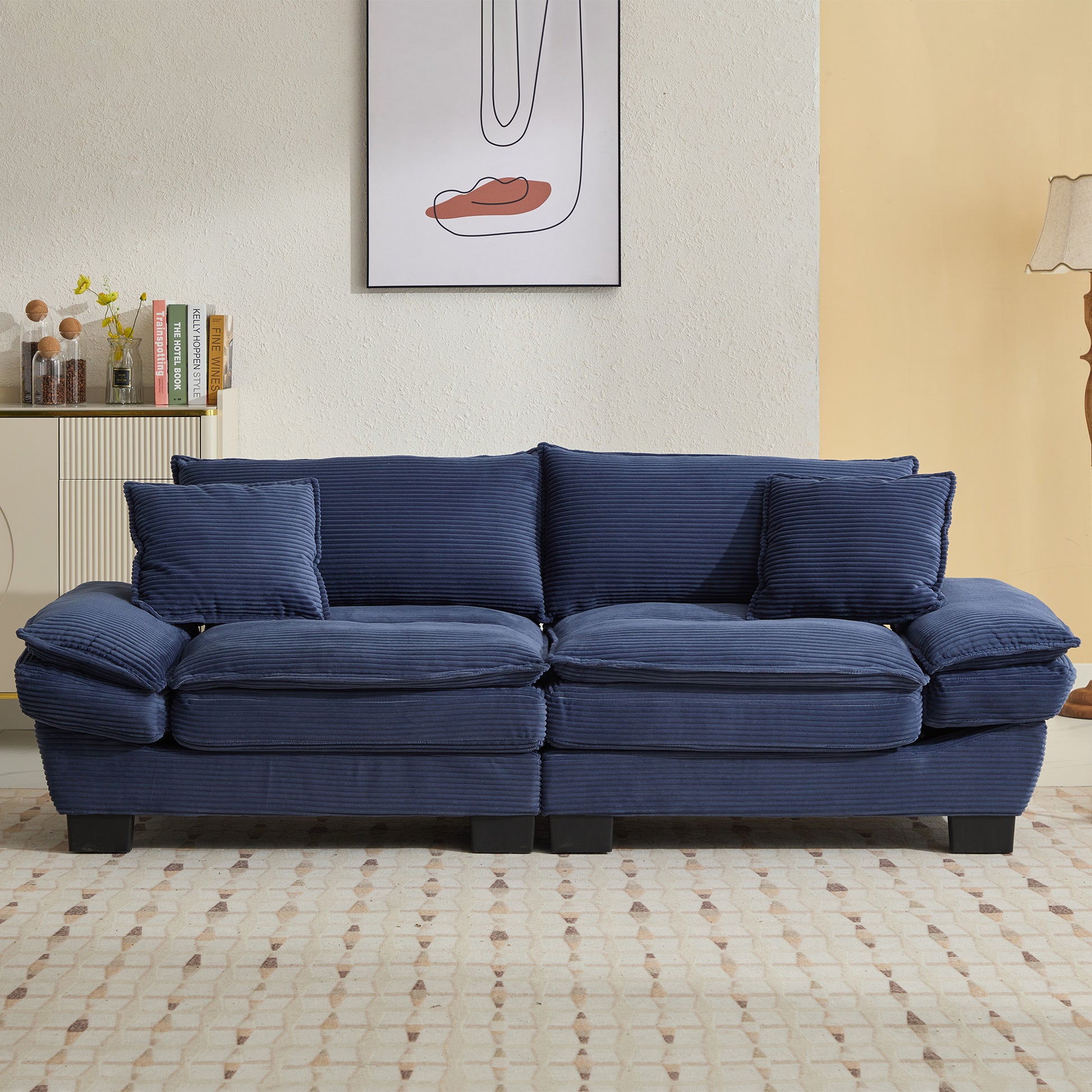 Corduroy Sofa Sleeper Couch Loveseat Sofa with Pillows Comfy Upholstered Deep Seat Sofa for Bedroom,Living Room,Apartment,Office,Dorm-Blue Corduroy