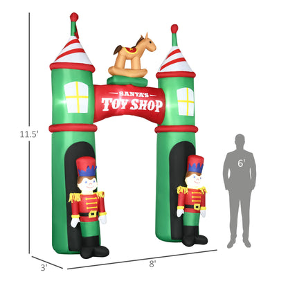 Outsunny 11.5ft Christmas Inflatables Outdoor Decorations Archway with 2 Nutcracker Soldiers Rocking Horse, Blow-Up LED Yard Christmas Decor for Lawn Garden Party