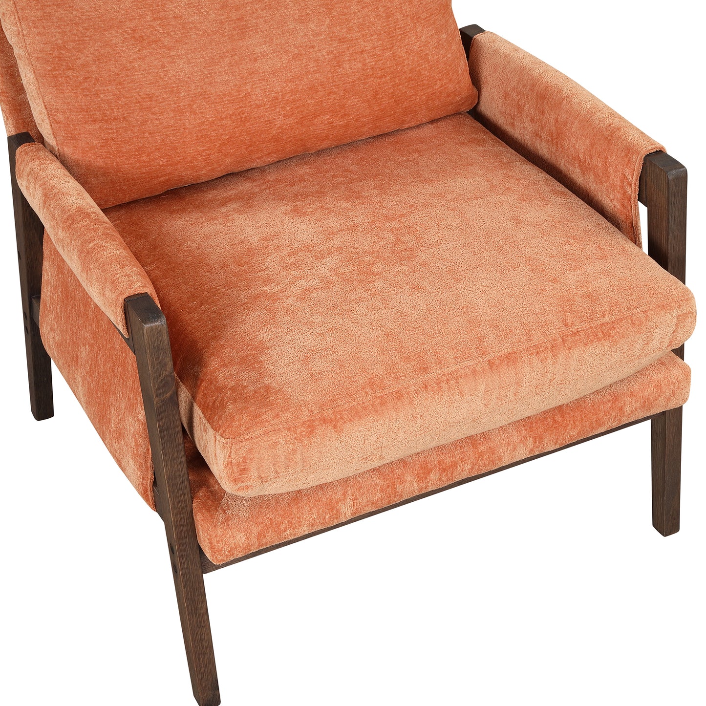 Mid-Century Modern Velvet Accent Chair,Leisure Chair with Solid Wood and Thick Seat Cushion for Living Room,Bedroom,Studio,Orange