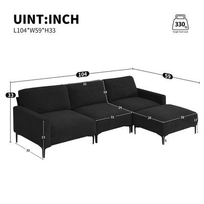 Modern Velvet L-Shaped Sectional Sofa, 4-Seater, Convertible Ottoman, Freely Combinable Sofa