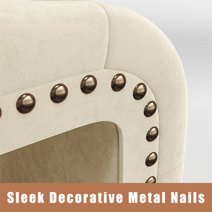 Portable Foot Stool Set Of 2 Soft White Beige Velvet Ottoman For Living Room Couch Rustic Rivets