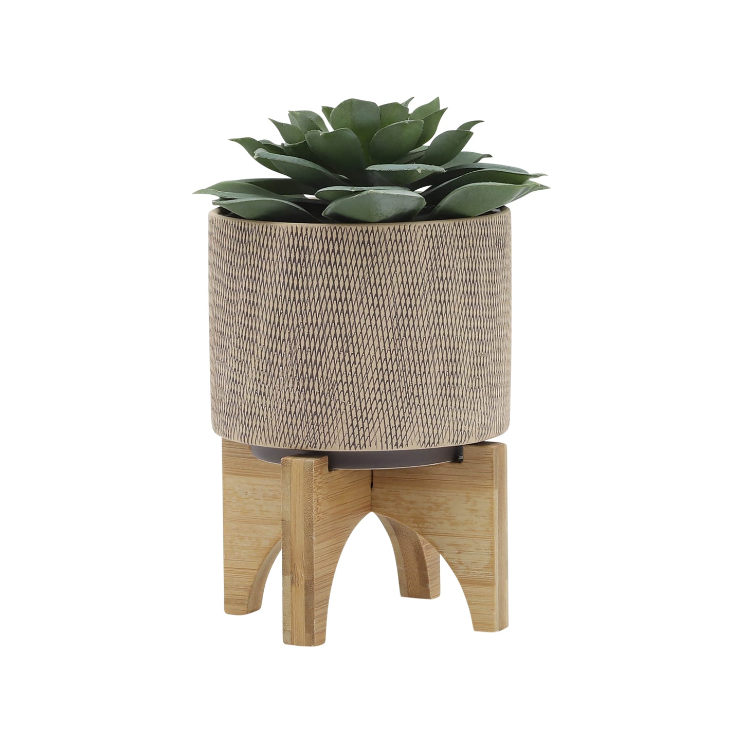 S/2 5/8" MESH PLANTER W/ STAND, TAN