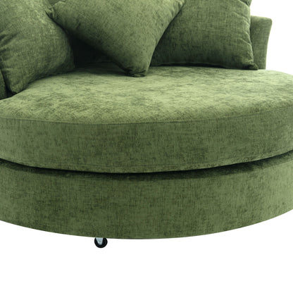 Orisfur. 360° Swivel Accent Barrel Chair with Storage Ottoman & 4 Pillows, Modern Chenille Leisure Chair Round Accent for Living Room, Green