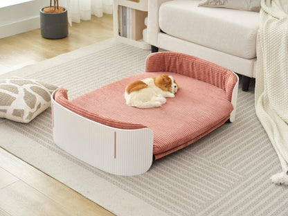 Scandinavian style Cat Couch Bed, Pet Sofa for Indoor Cats PP Indoor Pet Furniture Elevated Cat Beds with Removable Mattress Cover Suitable for Mid or Large  Animal Brand Design White+Pink