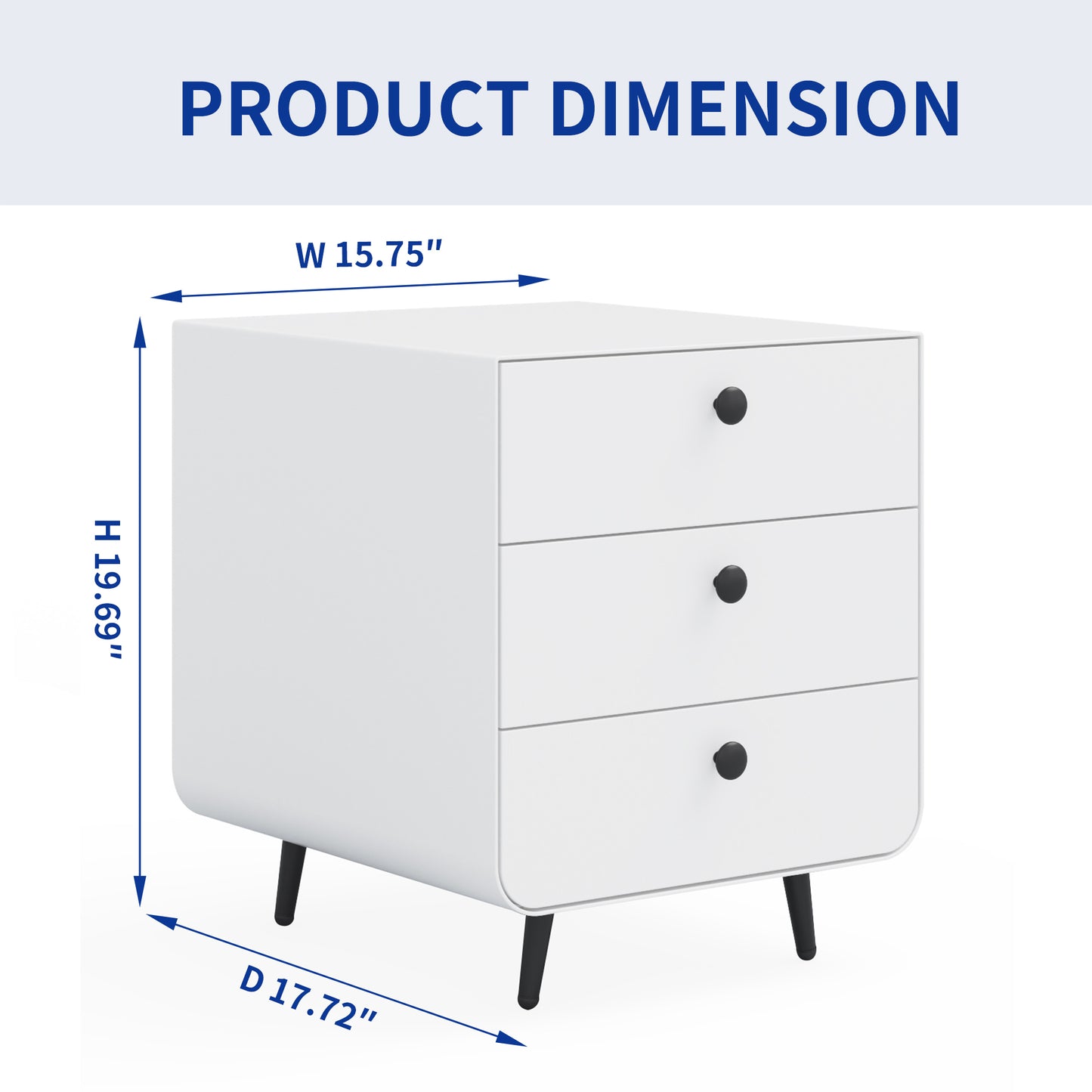 Modern Night Stand Storage Cabinet for Living Room Bedroom, Steel Cabinet with 3 Drawers,Bedside Furniture, Circular Handle