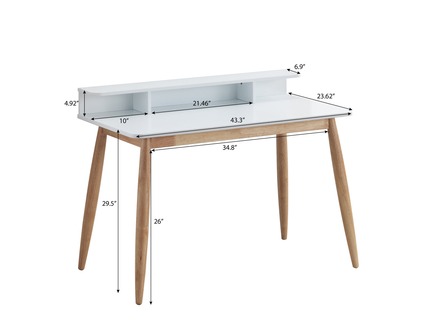 Roskilde Mid-Century Modern Wood Writing Desk with Hutch, Grey