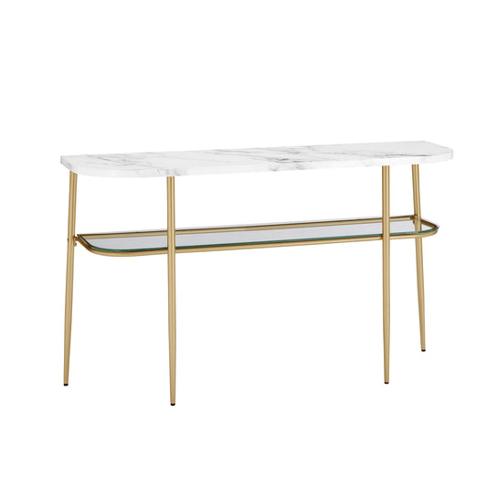 Modern Minimal Curved Faux Marble Entry Table – Grey Vein Cut Marble / Gold