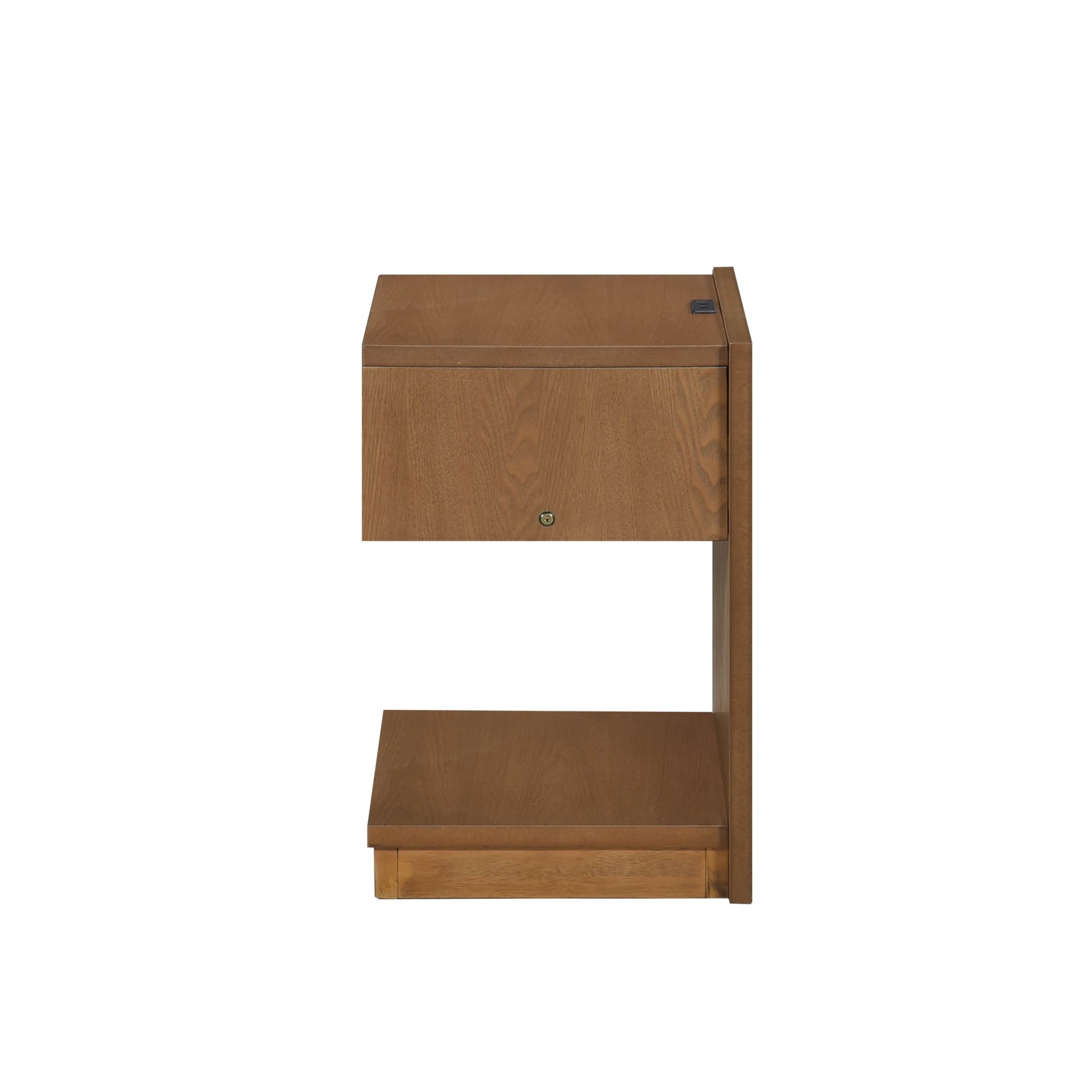 Modern Home Furniture 1pc End Table with Drawer Open Platform Storage USB Port Brown Finish Wooden Furniture Side Table